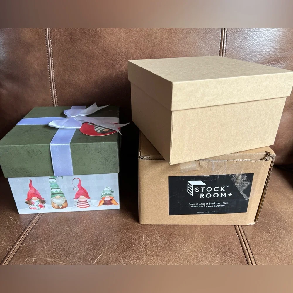 Gift Wrap 2 sets of Nesting boxes NEW NWT Christmas and natural cardboard